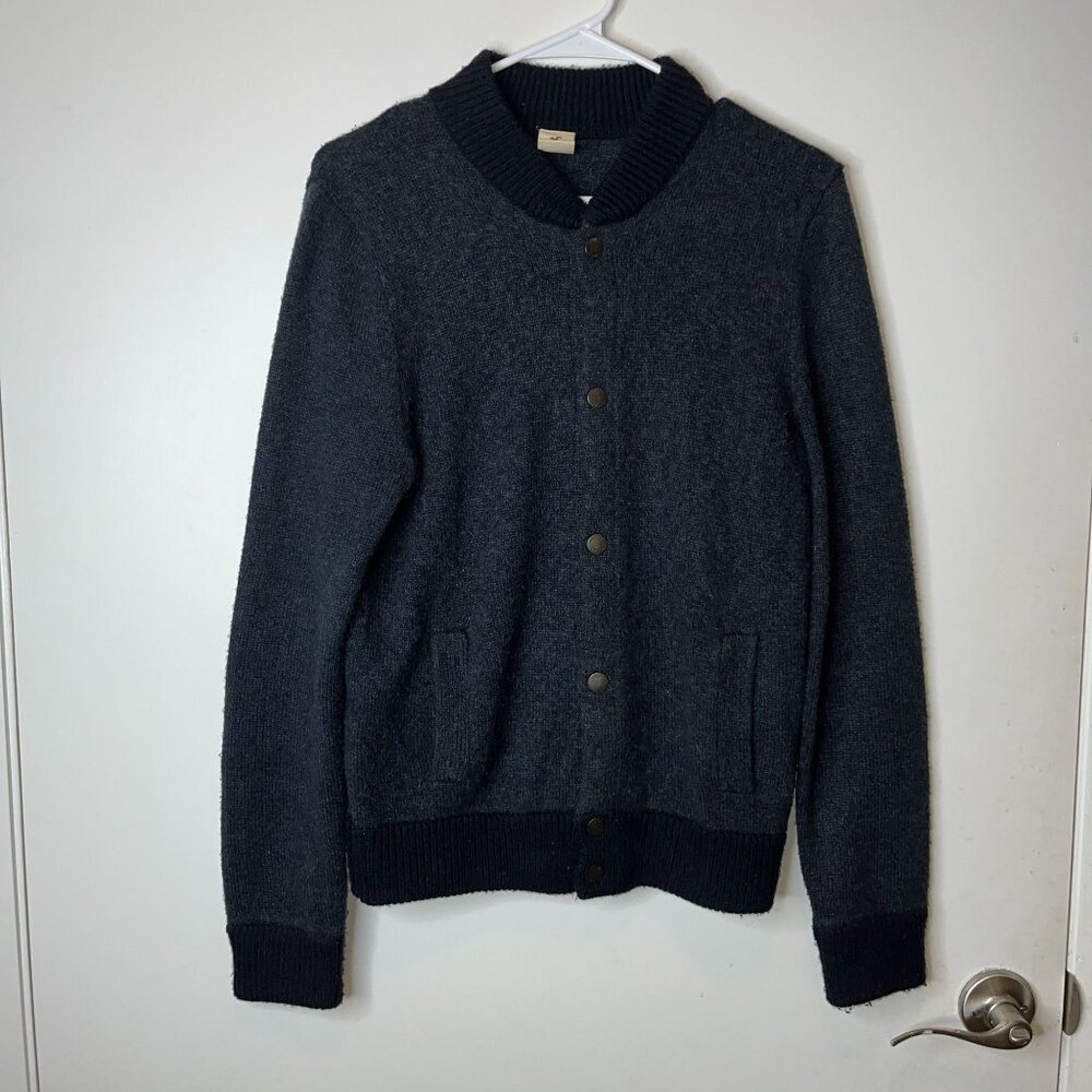Hollister Blue Wool Blend Snap Button Cardigan Sweater S Womens